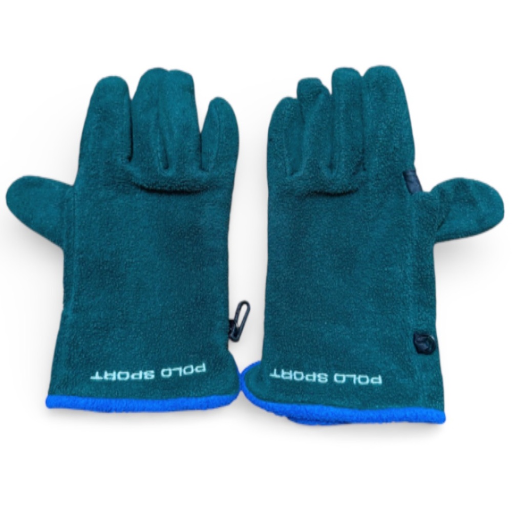 Vintage Polo Sport green fleece leather palm winter gloves size small/medium
